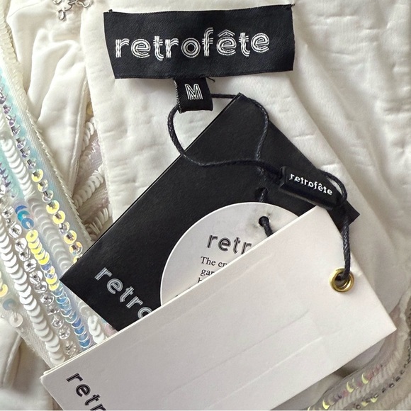 NWT RETROFETE Hand Stitched Iridescent Sequin Geo Cutout Sleeveless Mini Dress M - Picture 6 of 8